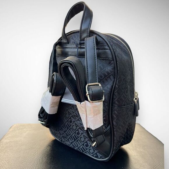 NWT Nautica Jacquard Logo Sport Striped Black & White Backpack Size Medium - Picture 6 of 17
